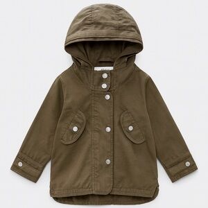 Zara Girls Green Hooded Utility Jacket – Size 3/4